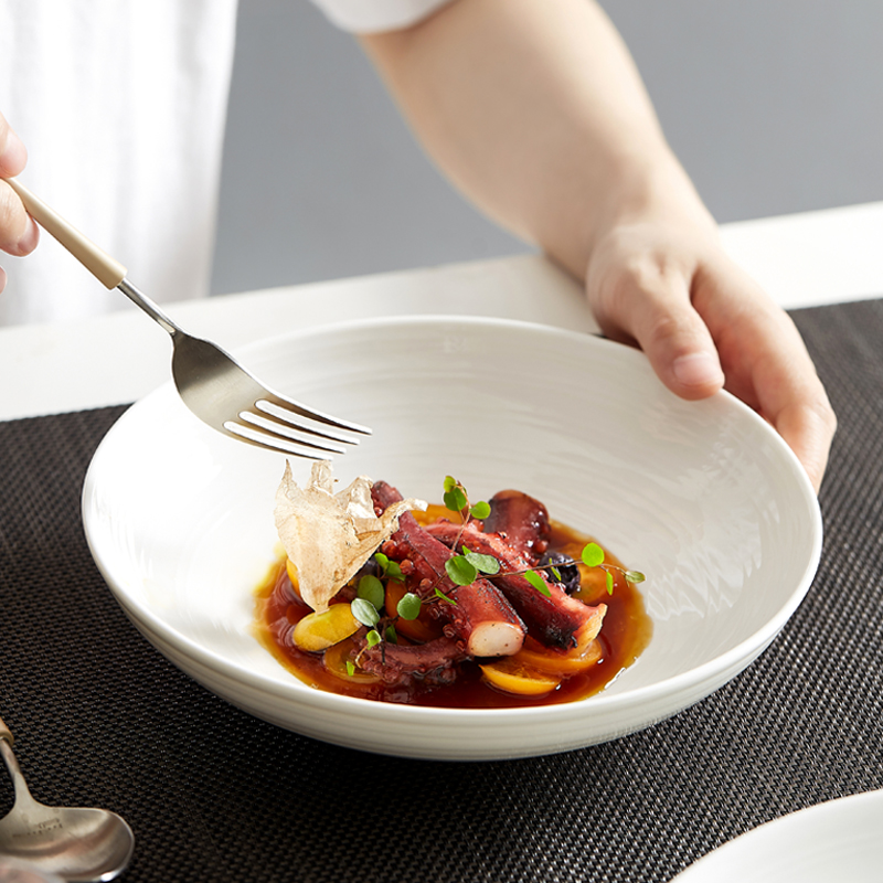 厨房装菜配菜盘商用创意白色家用深盘子精致陶瓷酒店用品北欧餐具 - 图0