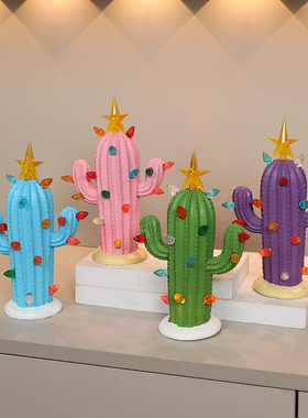 新款仙人掌盆栽带灯装饰摆件