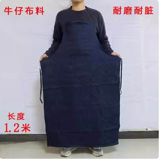 Welded denim apron lengthened men's and women's factory extra-long canvas wear-resistant ultra-short long-sleeved reverse-wearing smock coat