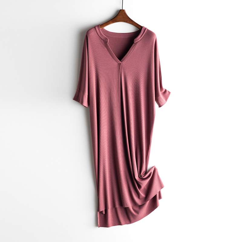 思篇旗舰店睡裙夏季薄款家居服女士冰丝连体睡衣可出门宽松大码中长款连衣裙2