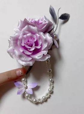 绒花汉服配饰竹叶胸针