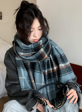 上海故事围巾女高级氛围感格子围脖冬季百搭保暖学生新款英伦披肩
