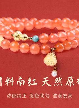 手链女款2025新款手串天然南红绿松石珍珠蜜蜡925银饰叠戴巨好看