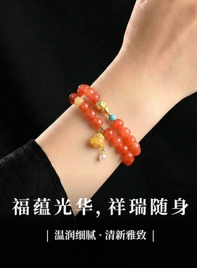 手链女款2025新款手串天然南红绿松石珍珠蜜蜡925银饰叠戴巨好看