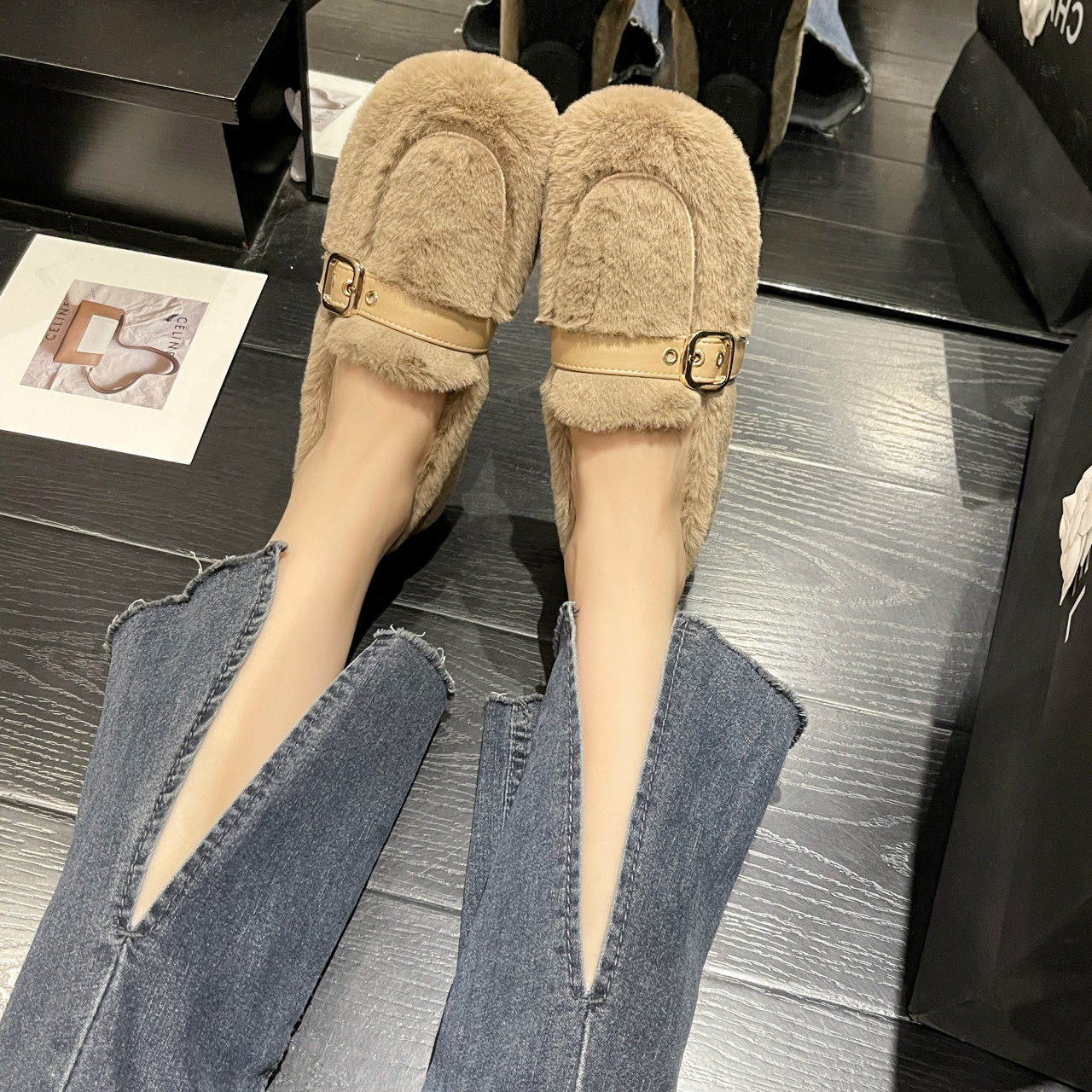 洋气毛毛鞋女外穿2025秋冬新款韩版平底一脚蹬豆豆鞋保暖加绒棉鞋,淘宝优惠券,粉丝福利购,淘宝优惠卷