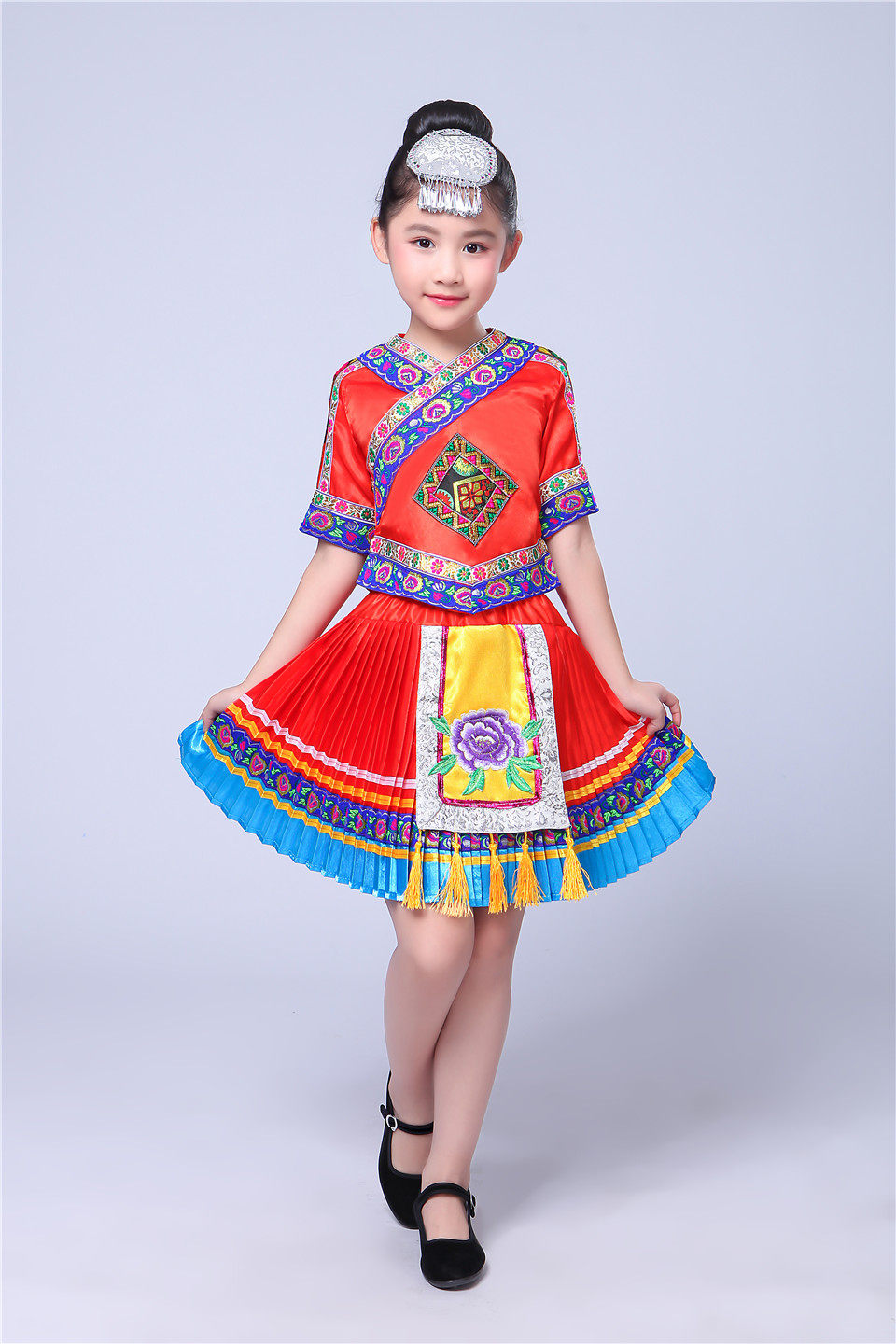 儿童苗族男少数民族服装女童演出服 纳澜彩民族服装/舞台装