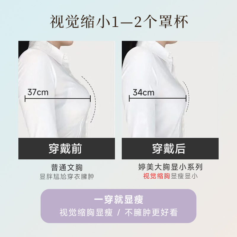 婷美新款薄款大胸显小内衣女全罩杯调整型收副乳防下垂无钢圈文胸