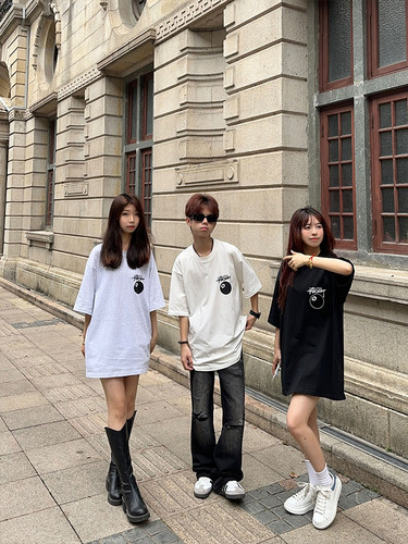126KID原创美式印花短袖T恤男夏季黑8小众设计潮牌情侣半袖上衣-图0
