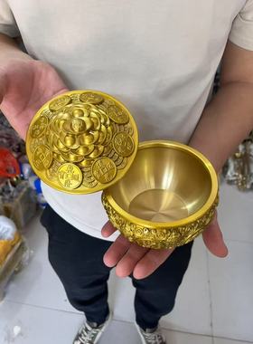 黄铜聚宝盆带盖子香炉金蟾招财玄关摆件居家客厅五路财神十二生肖