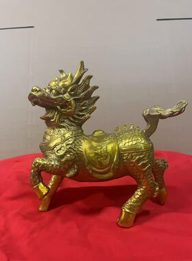 黄铜火麒麟公母一对客厅玄关大中号八卦开业办公室桌招财装饰摆件