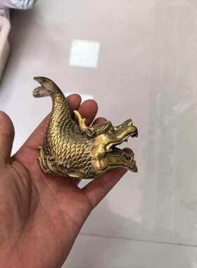 纯铜螭吻龙头鱼鳌鱼瑞兽螭吻避火铜器厨房龙鱼桌面家居饰品办公室
