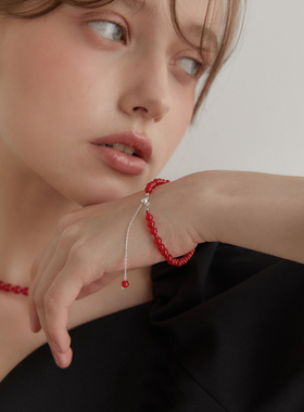 女玛瑙纯银手链黑色本命年新年