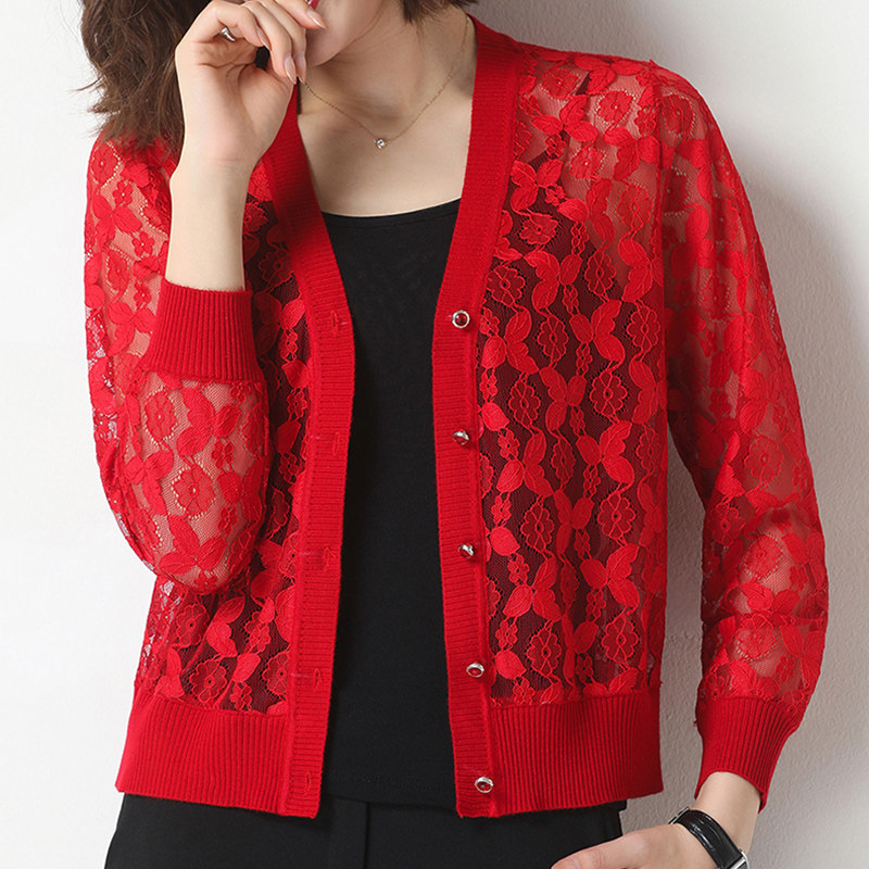 蕾丝外套短款披肩夏季纱网镂空开衫 姿必美毛针织衫