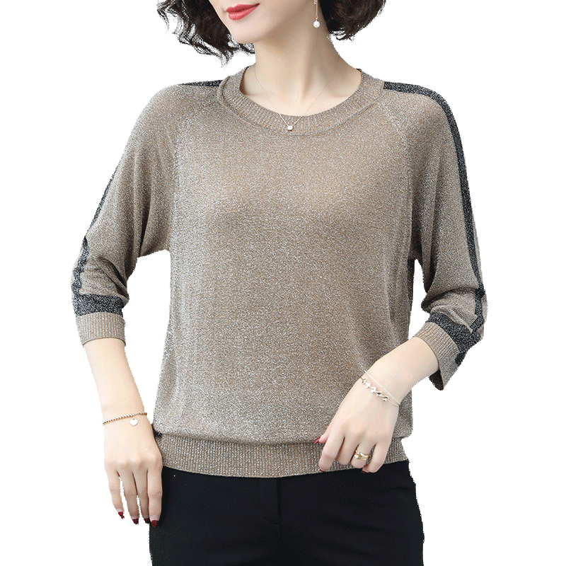 夏季冰丝针织衫亮丝七分袖韩版t恤 姿必美毛针织衫
