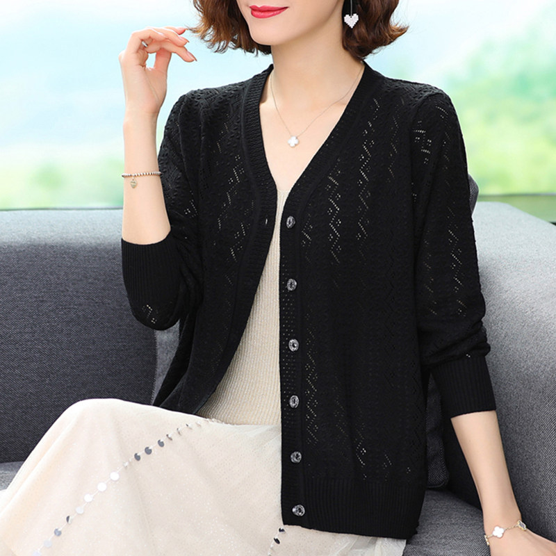 春秋季冰丝妈妈外套长袖薄潮针织衫 姿必美毛针织衫