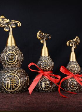 OTHER金钱葫芦家居摆件开业庆典办公室桌面酒柜摆件黄铜工艺品