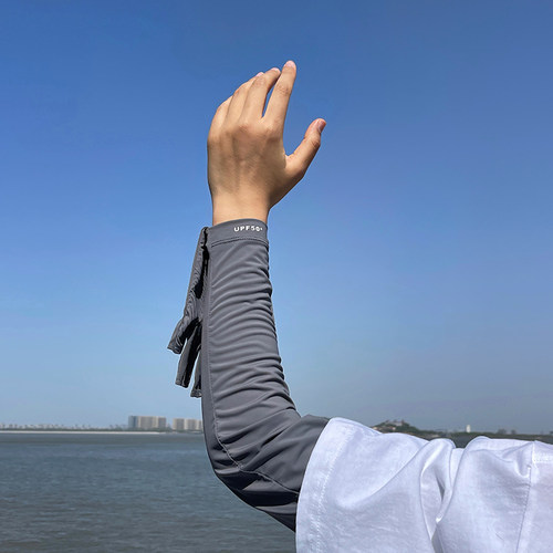 防晒手套男款夏季冰丝开车骑行防紫外线露指冰袖男士长款护臂袖套 - 图1