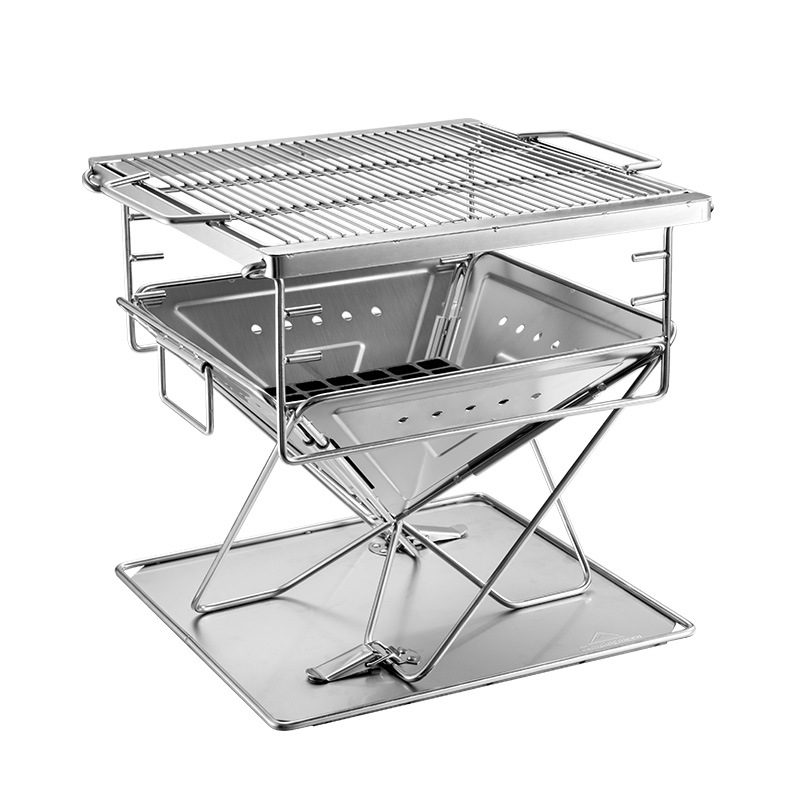 Koman Stainless Steel Folding Outdoor Wood Fired BBQ Grill