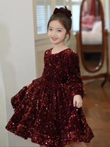 Girl Plus Suede Dress Dresses Autumn Winter 2023 New Childrens Birthday Gown Princess Dresses Bright Red Christmas Dresses