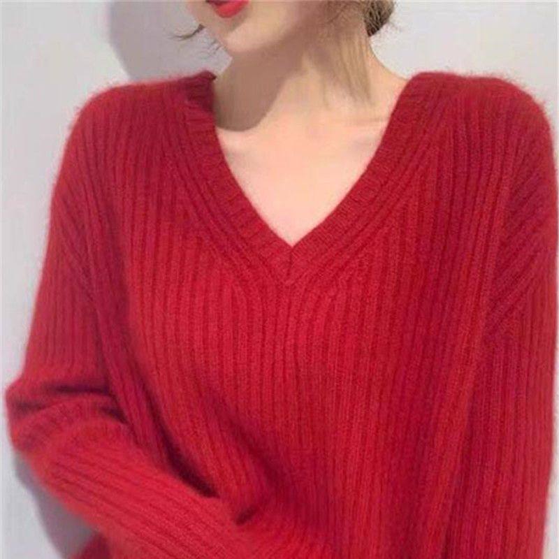 2025年新款宽松胖MM大码水貂绒衫秋冬慵懒风鸡心领针织打底毛衣女,淘宝优惠券,粉丝福利购,淘宝优惠卷