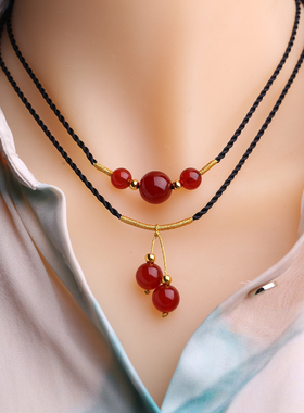 红玛瑙转运珠项链情侣同款豆男女