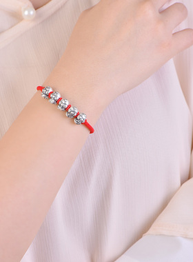 新款足银生肖蛇娃娃五福红绳腰银