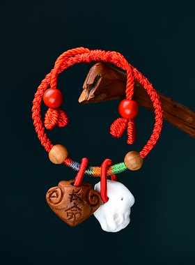 宝宝新生婴儿童平安红绳虎头手链