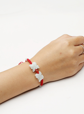 天然翡翠飞黄腾达三合合红绳手链