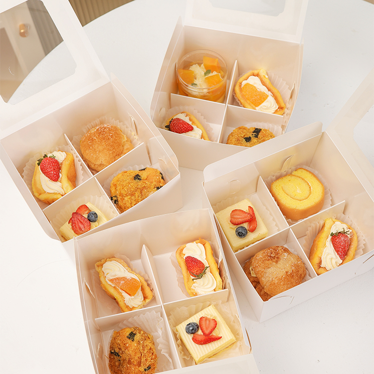 四六宫格甜品蛋糕包装盒抱抱卷泡芙肉松小贝打包盒下午茶烘焙茶歇