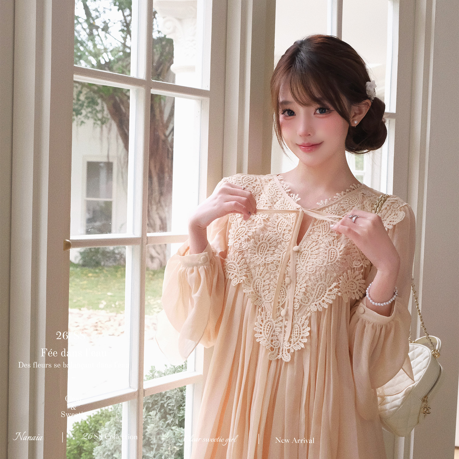 甜水仙 早樱子 复古优雅立体钩花蕾丝拼接雪纺衫春季新款宽松上衣,淘宝优惠券,粉丝福利购,淘宝优惠卷