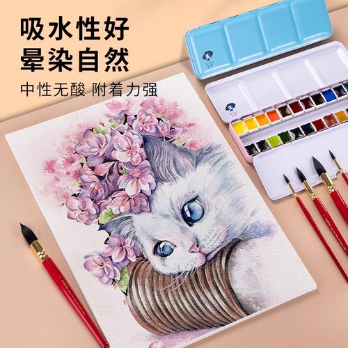 宝虹水彩纸300gA3A4A5木浆水彩纸A0A1专业水彩画纸180g230g300g350g加厚细粗纹全开2开美术生专用水彩纸 - 图2