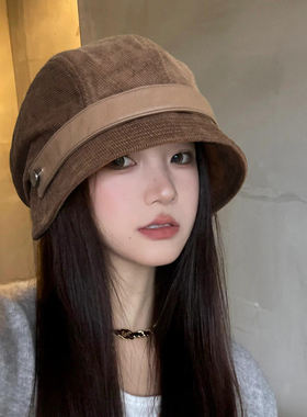 日系灯芯绒渔夫帽女显脸小