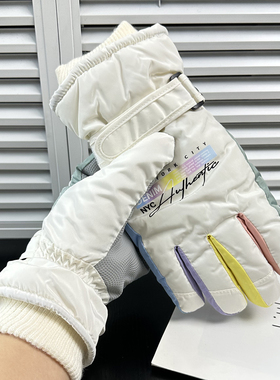 冬季女款加绒触屏防泼水滑雪手套