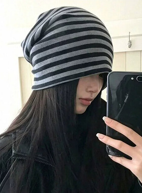张元英同款显脸小条纹堆堆帽