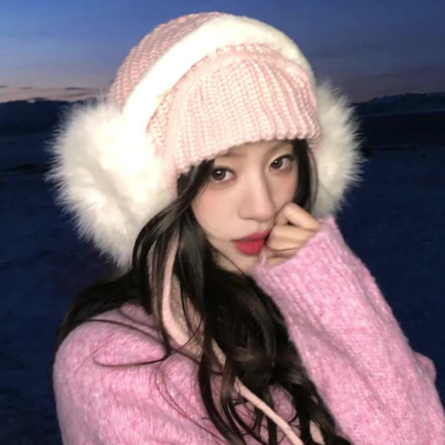 粉色针织帽子女2025冬季新款加厚保暖大头围防寒护耳帽飞行员帽潮,淘宝优惠券,粉丝福利购,淘宝优惠卷