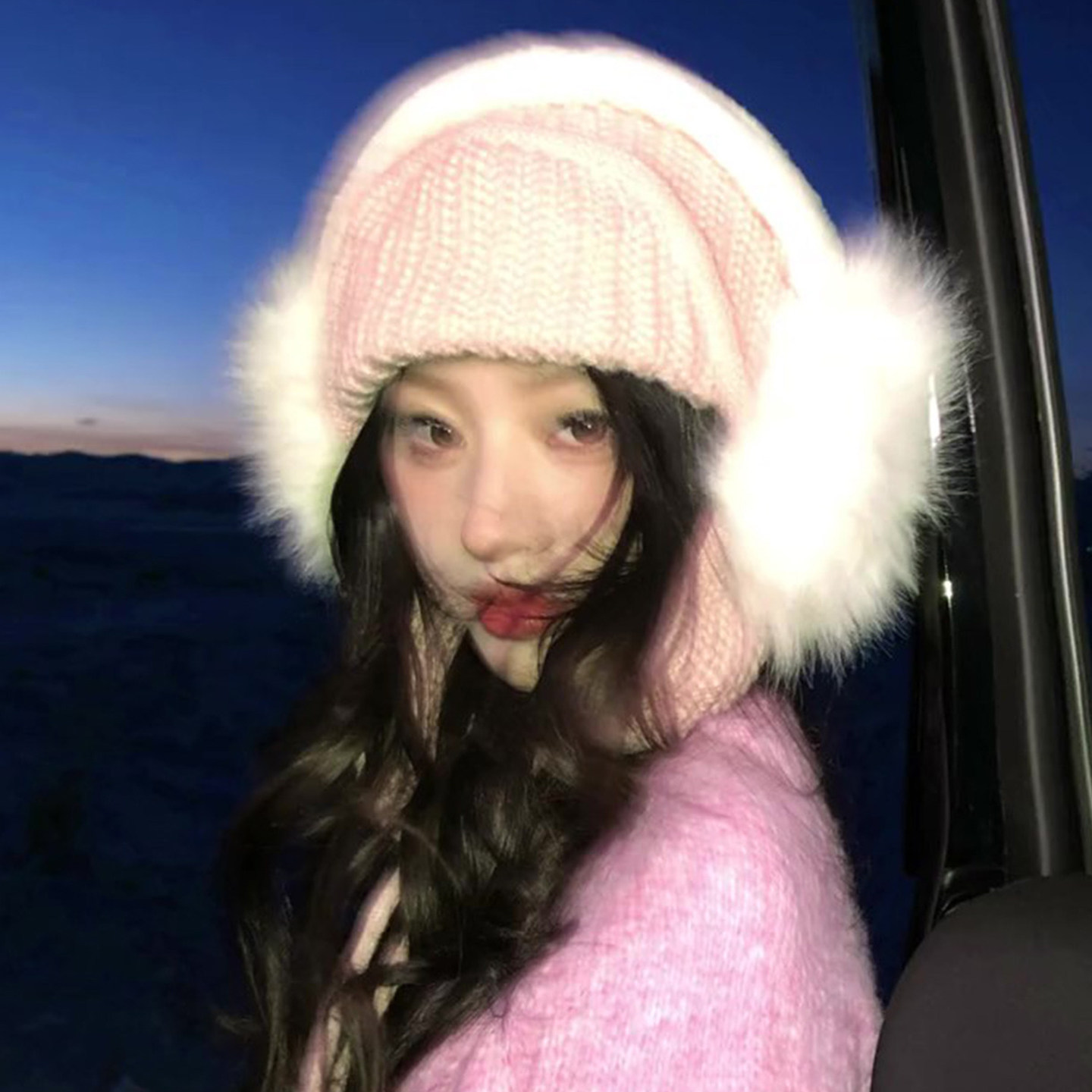 粉色针织帽子女2025冬季新款加厚保暖大头围防寒护耳帽飞行员帽潮,淘宝优惠券,粉丝福利购,淘宝优惠卷