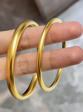 金包银素圈手镯银手镯水贝黄金古法磨砂传承实心手环镯子送女友