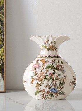 美式陶瓷高端花瓶复古青花瓷欧式客厅大肚插花轻奢中式高级摆件
