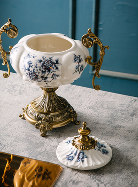 客厅冰裂纹摆件陶瓷收纳摆件欧式