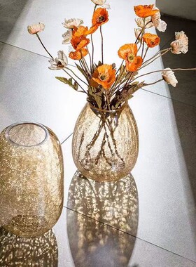 [大号玻璃]彩色花瓶冰裂纹鲜花插花摆件家居客厅餐厅玻璃装饰品