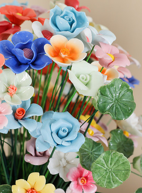 景德镇陶瓷小花朵高温手工陶瓷捏花仿真花装饰创意永生花家居