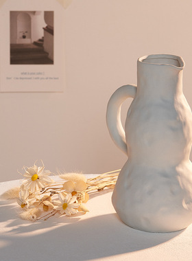 ins北欧干花花瓶白色陶瓷家居现代摆件插花水培咖啡馆工作室装饰