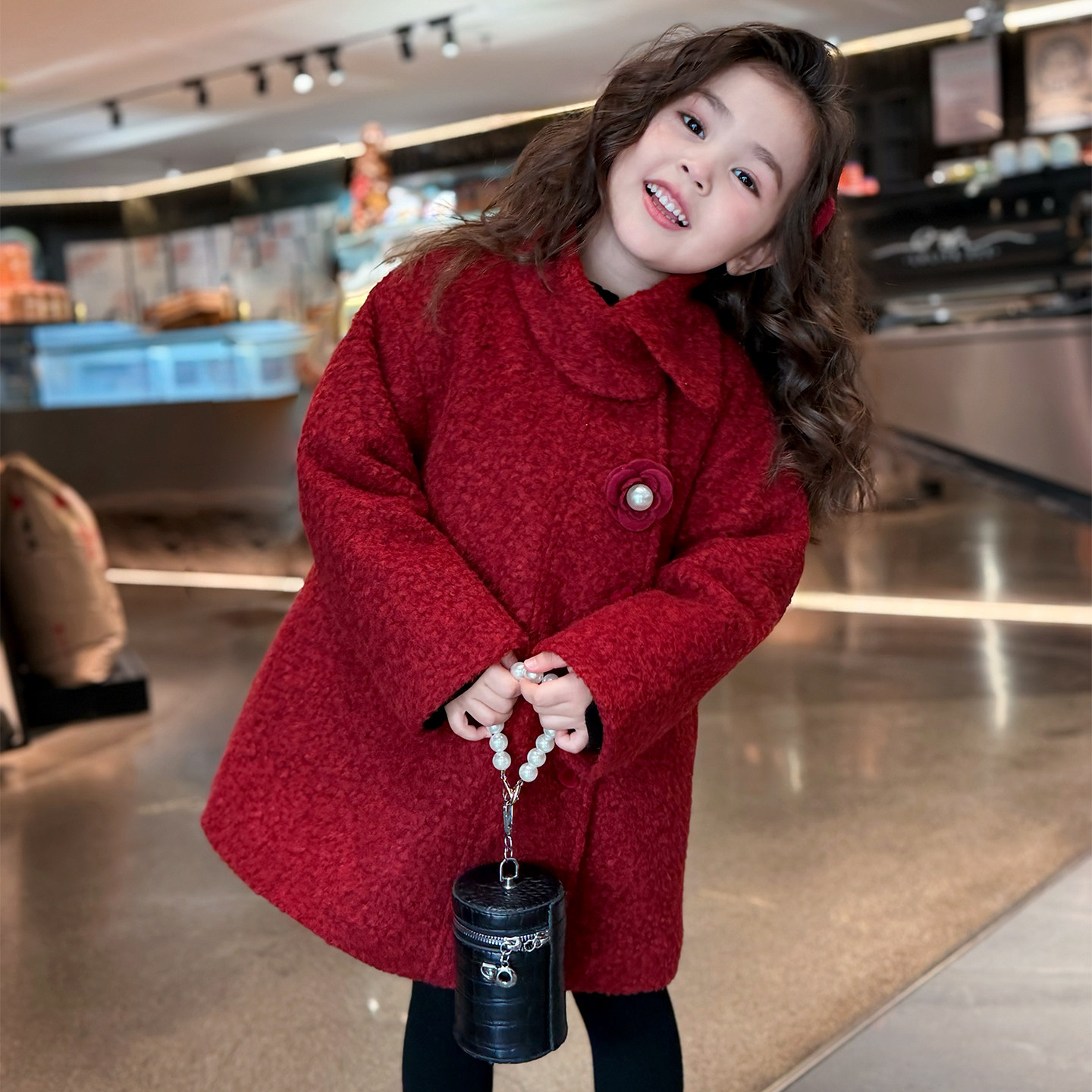 米米哈罗女童毛呢大衣2025新款儿童中长款保暖冬季新年夹棉外套潮,淘宝优惠券,粉丝福利购,淘宝优惠卷