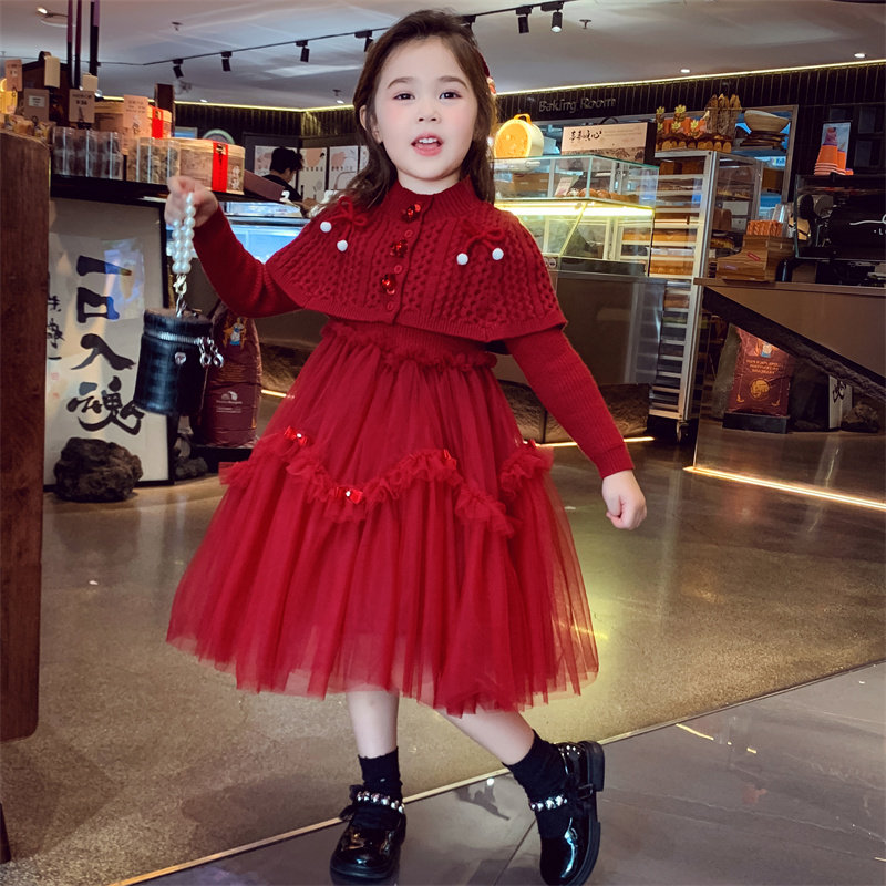 米米哈罗女童连衣裙冬装2025新款儿童法式网纱公主裙洋气毛衣裙子,淘宝优惠券,粉丝福利购,淘宝优惠卷