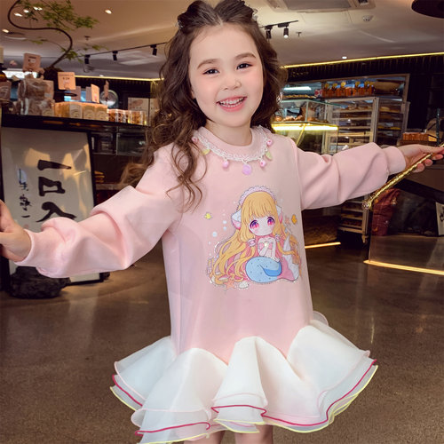 女童连衣裙秋装2025新款洋气儿童长袖拼接网纱卫衣裙小女孩公主裙 - 图3