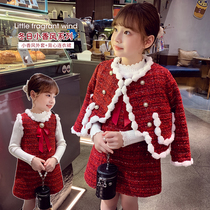 Girl Little Scents Wind Suit Dress Winter Dress 2023 New Ocean Gas Childrens Net Red Dress Girl Red New Year Dress