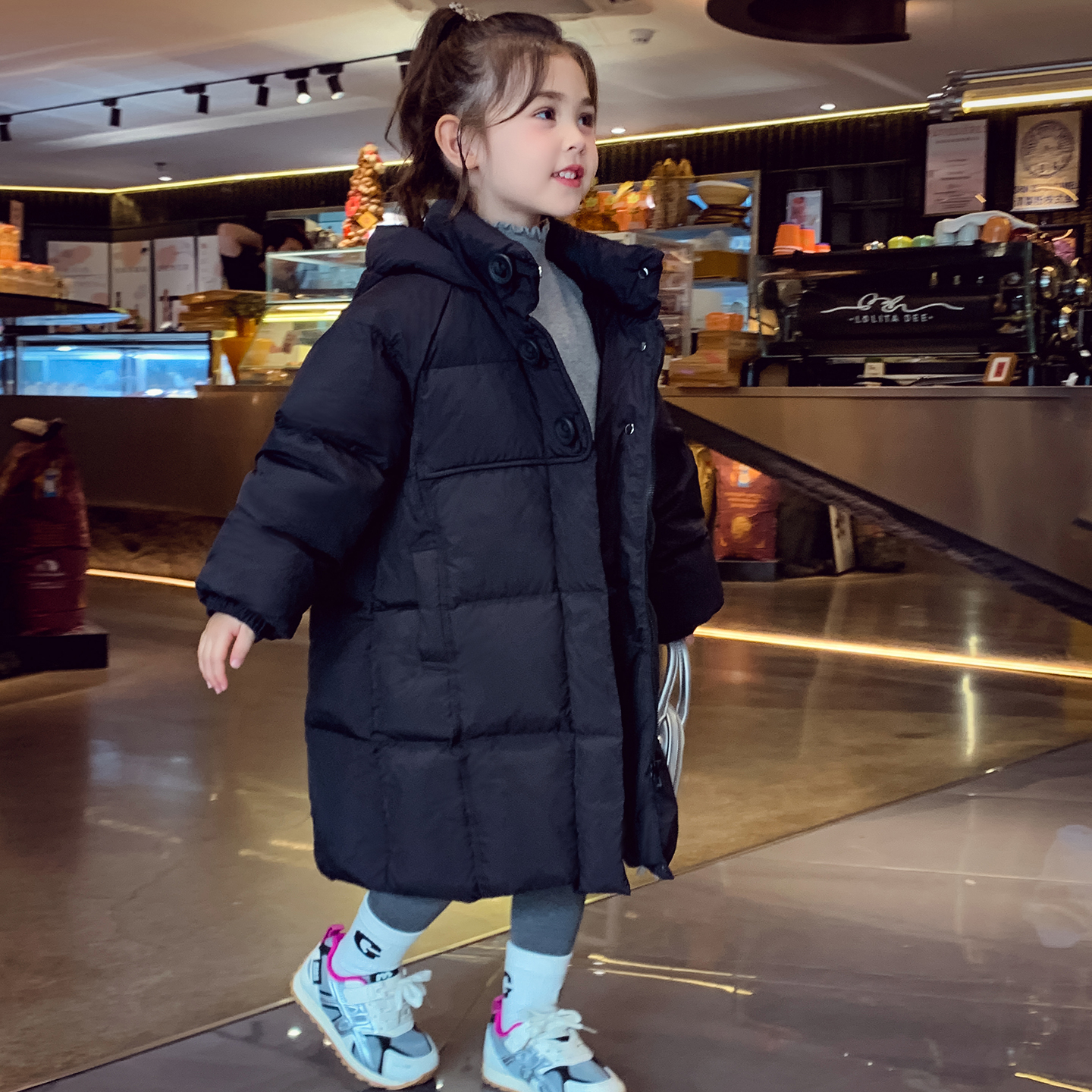 米米哈罗女童新国标90白鸭绒外套冬装2025新款儿童加厚长款羽绒服 - 图2