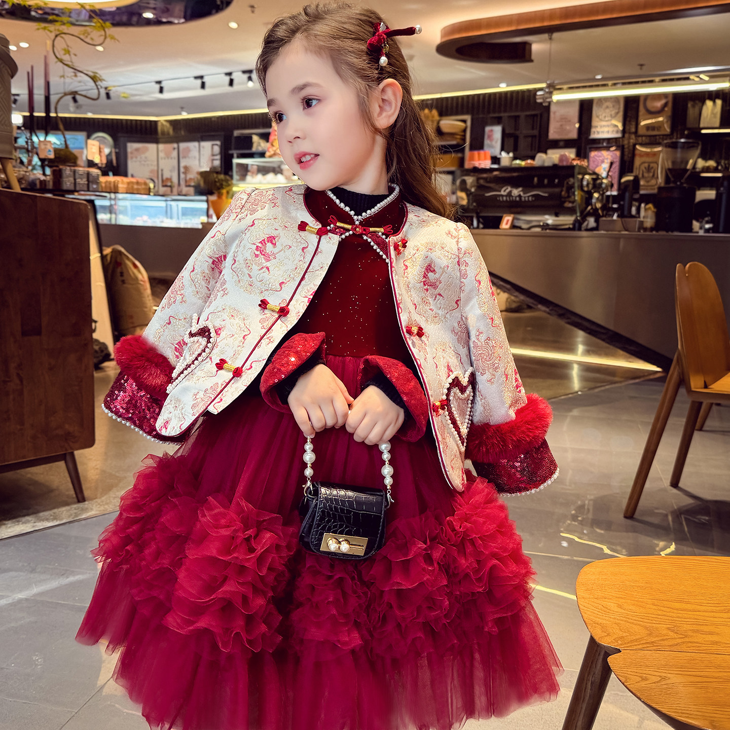 【年味战袍】新中式蓬蓬网纱旗袍公主裙 - 图0