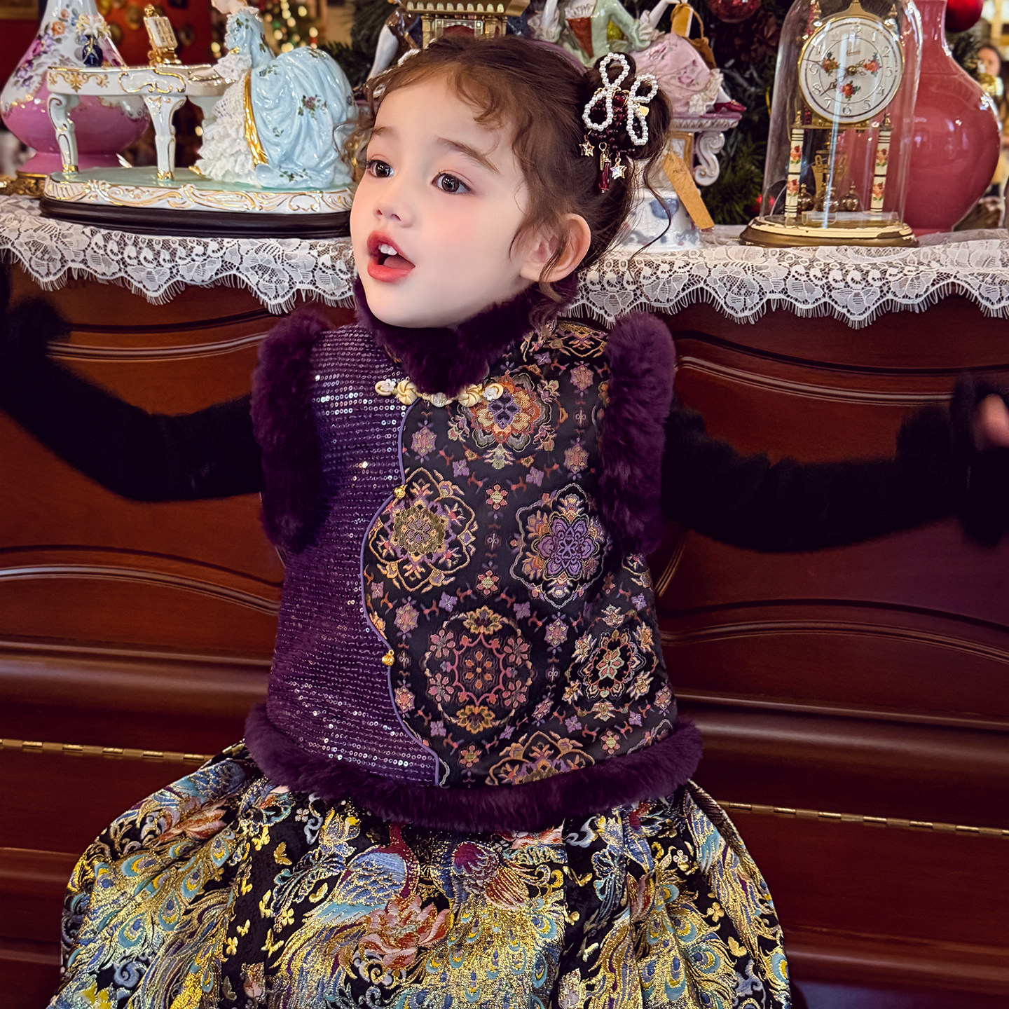 米米哈罗女童马面裙套装小女孩拜年服冬装2025新款儿童明制汉服裙,淘宝优惠券,粉丝福利购,淘宝优惠卷