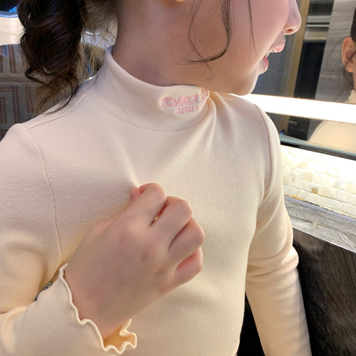 女童高领打底衫秋冬2025新款洋气儿童长袖T恤小女孩纯色保暖上衣 - 图1